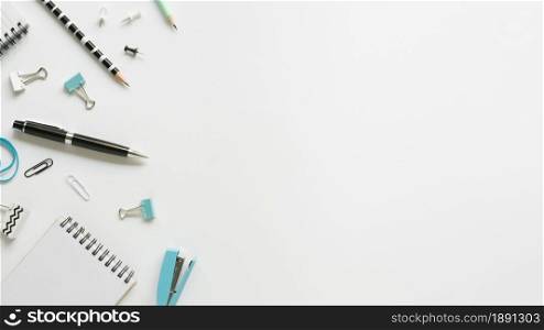 top view office stationery with pen notebook. Resolution and high quality beautiful photo. top view office stationery with pen notebook. High quality and resolution beautiful photo concept
