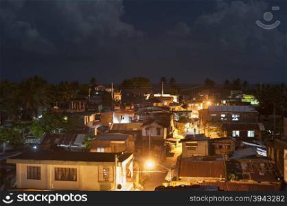 Top view on slums at night in Legaspi city, Philippines