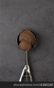 top view one scoop chocolate ice cream