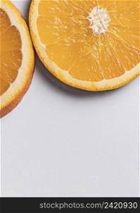 top view orange slices with copy space