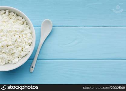 top view organic cottage cheese with copy space