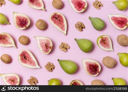 top view organic figs walnuts