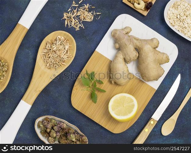 top view organic medicinal spices herbs 5