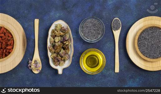 top view organic medicinal spices herbs 6
