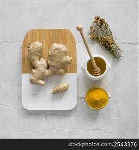 top view organic medicines with ginger 2
