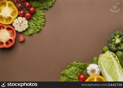 top view organic vegetables with copy space
