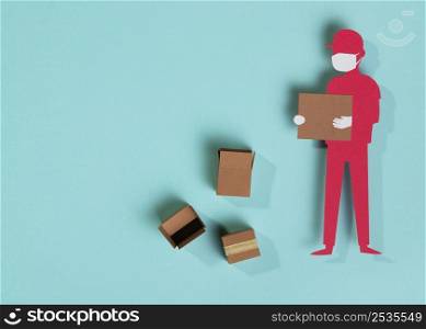 top view paper delivery man holding box