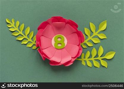 top view paper flowers with date women s day