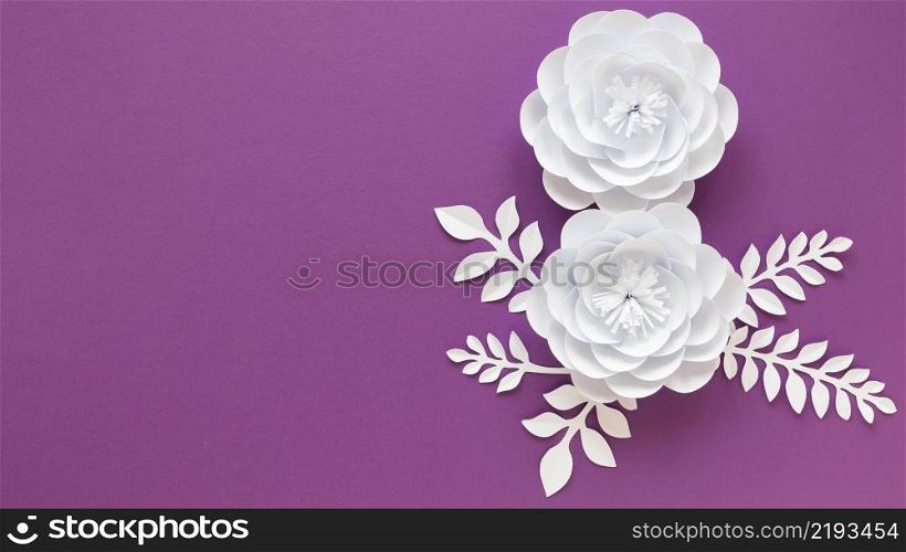 top view paper flowers women s day with copy space