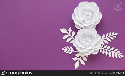 top view paper flowers women s day with copy space
