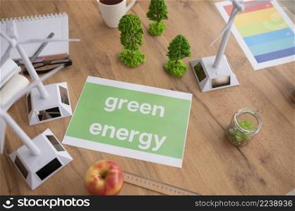 top view paper with green energy message