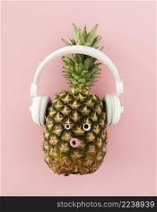 top view pineapple with headphones