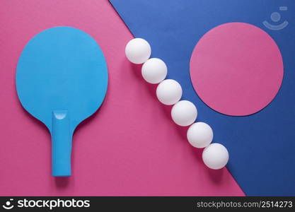 top view ping pong balls paddle