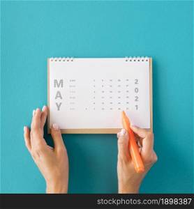 top view planner calendar blue background. Resolution and high quality beautiful photo. top view planner calendar blue background. High quality beautiful photo concept