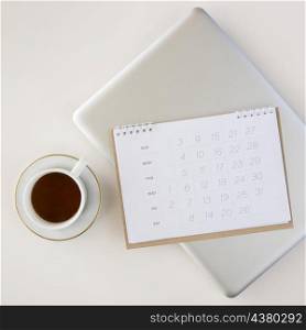 top view planner calendar cup coffee