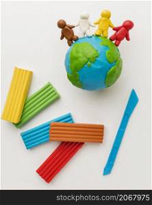 top view plasticine earth people