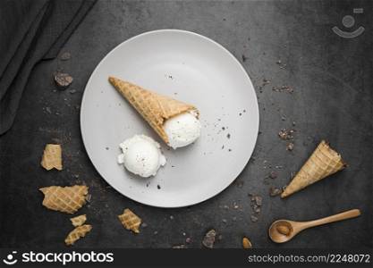 top view plate with ice cream cones