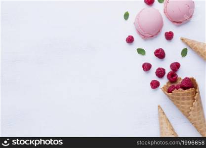 top view raspberry flavor ice cream