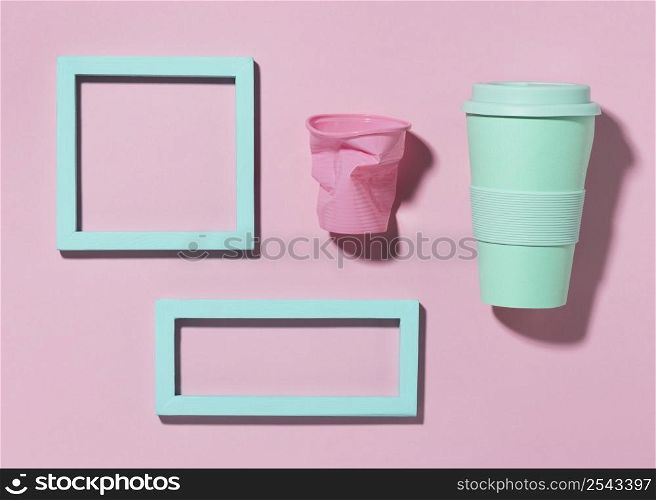 top view reusable cup with frames