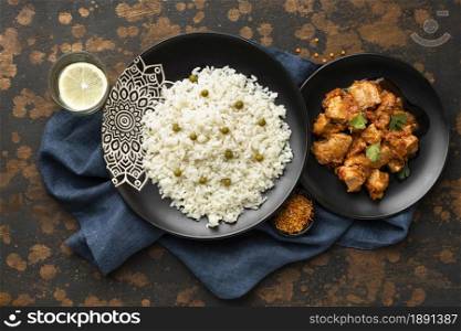 top view rice meat dishes. Resolution and high quality beautiful photo. top view rice meat dishes. High quality and resolution beautiful photo concept