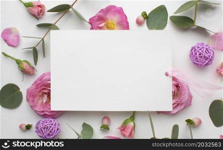 top view roses flowers paper sheet
