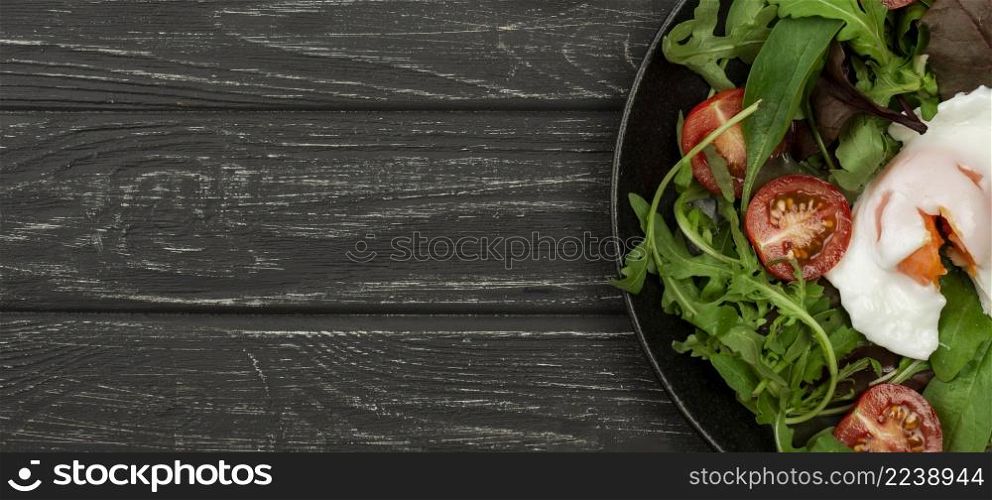 top view salad with fried egg copy space