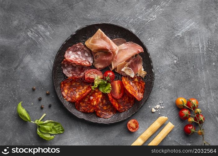 top view salami arrangement plate