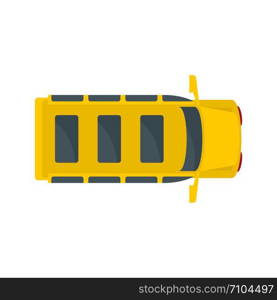 Top view school mini bus icon. Flat illustration of top view school mini bus vector icon for web design. Top view school mini bus icon, flat style