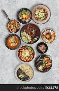 top view set of traditional korean style cuisine. Traditional korean style cuisine