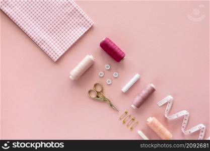 top view sewing essentials with scissors