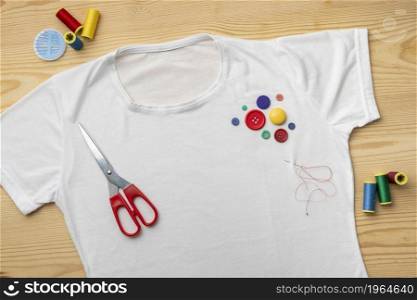 top view shirt colorful buttons. High resolution photo. top view shirt colorful buttons. High quality photo