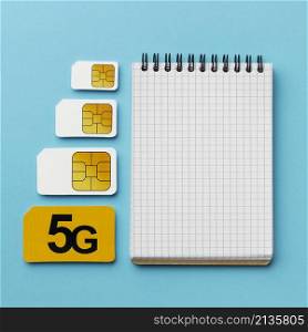 top view sim cards with notebook