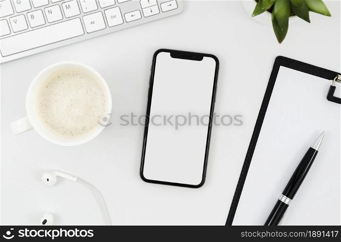 top view smartphone template over workspace. Resolution and high quality beautiful photo. top view smartphone template over workspace. High quality and resolution beautiful photo concept
