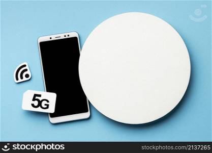 top view smartphone with wi fi symbol sim card