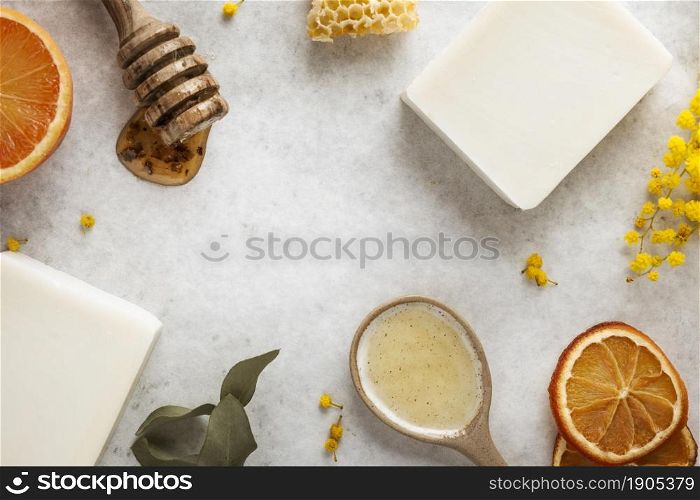 top view soap ingredients arrangement. Beautiful photo. top view soap ingredients arrangement