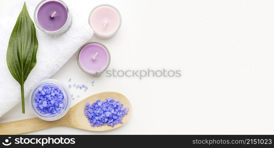 top view spa candles with copy space