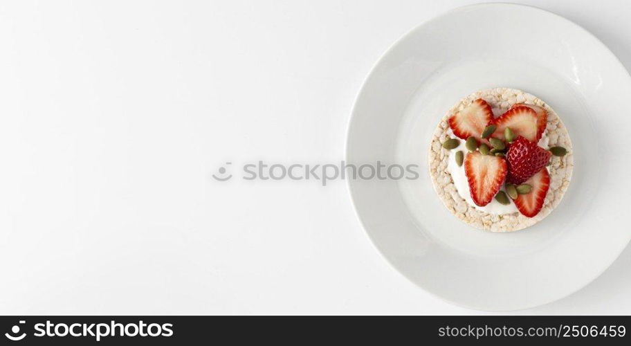 top view strawberries fruit snack copy space