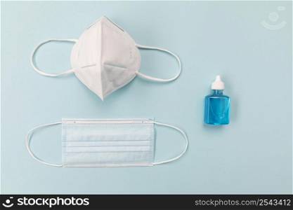 top view surgical masks with disinfectant