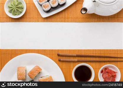top view sushi day concept with copy space
