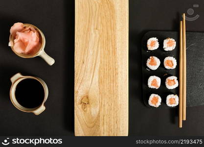 top view sushi with copy space