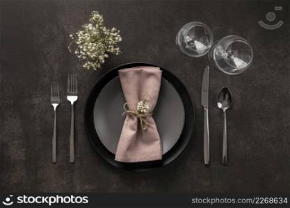 top view table assortment with plant