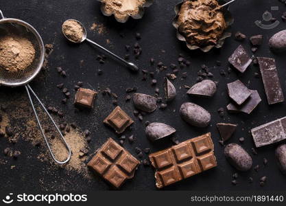 top view tasty chocolate dessert ready be served. Resolution and high quality beautiful photo. top view tasty chocolate dessert ready be served. High quality and resolution beautiful photo concept