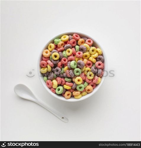 top view tasty colorful cereal bowl. Resolution and high quality beautiful photo. top view tasty colorful cereal bowl. High quality and resolution beautiful photo concept