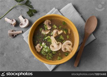 top view tasty mushroom soup. Resolution and high quality beautiful photo. top view tasty mushroom soup. High quality and resolution beautiful photo concept