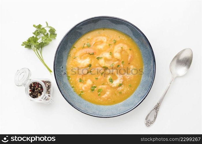 top view tasty shrimp soup