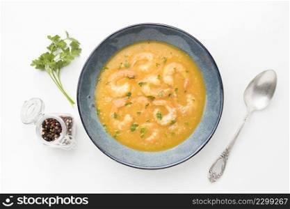 top view tasty shrimp soup