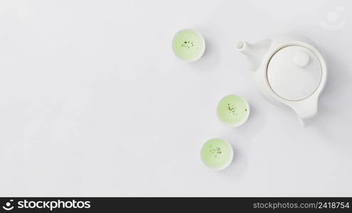 top view teapot with cups