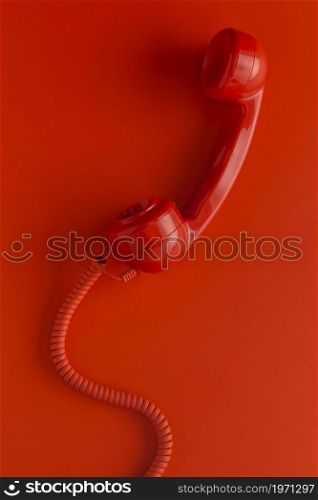 top view telephone receiver with cord. High resolution photo. top view telephone receiver with cord. High quality photo