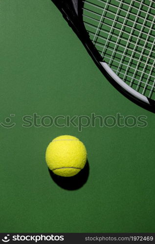 top view tennis ball with racket. High resolution photo. top view tennis ball with racket. High quality photo