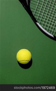 top view tennis ball with racket. High resolution photo. top view tennis ball with racket. High quality photo
